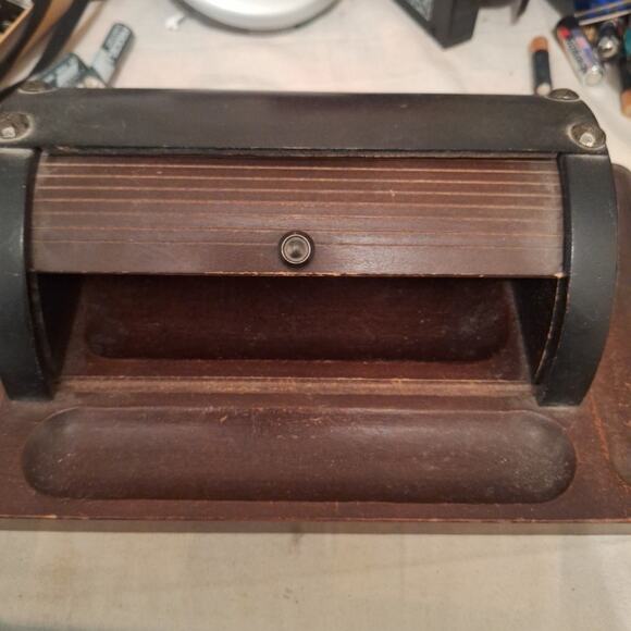 Vintage Wooden Roll Top Desk Organizer - Picture 3 of 7